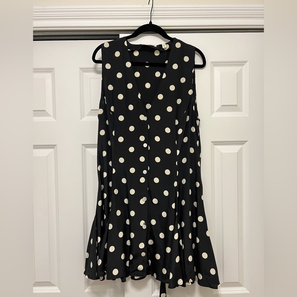 Doen V-Neck Black and White Polka Dot Dress